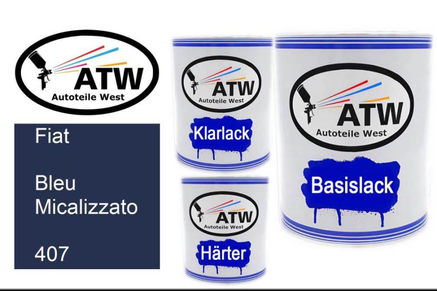 Fiat, Bleu Micalizzato, 407: 1L Lackdose + 1L Klarlack + 500ml Härter - Set, von ATW Autoteile West.